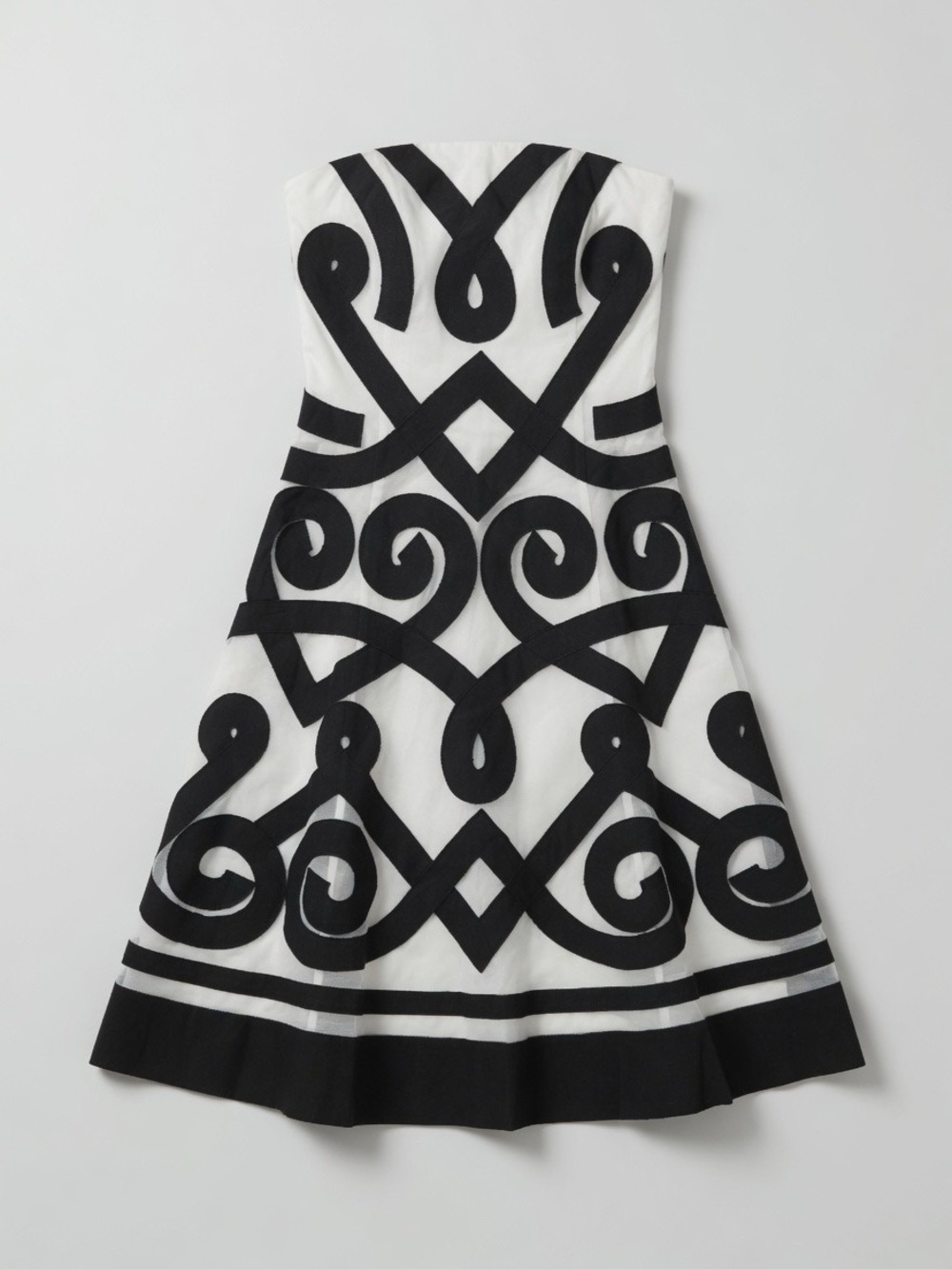 Coast Strapless White Dress with Black Graphic Embroidery